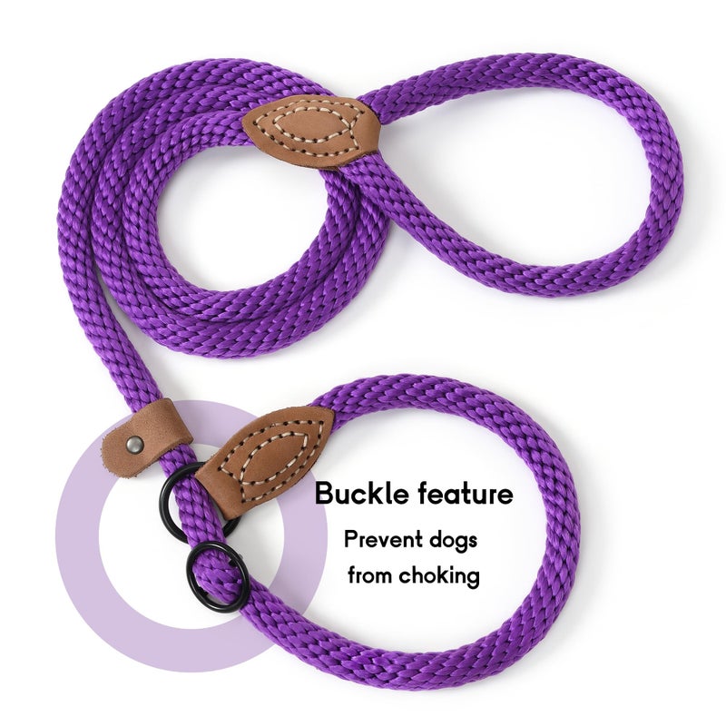 Mile High Life Slip Leads for Dogs | Heavy Duty Dog Training Leash | 4 Feet No Pull Slip Leashes w Leather Tip | Purple Rope Lead for Dogs Outside - Image 2